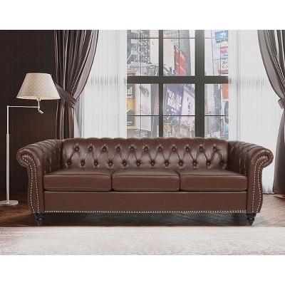 Streamdale House 84' BLACK PU Rolled Arm Chesterfield Three Seater Sofa.