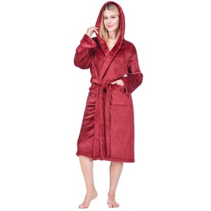 PAVILIA Women Robe with Hood, Fleece Plush Soft Long Hooded Robe, Fluffy Fuzzy Cozy Warm Bathrobe Shower Spa House - 1 of 4