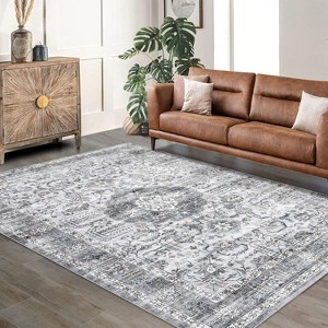 Acekool 9x12 Washable Boho Vintage Medallion Area Rug, Non-Slip, Stain Resistant, Non-Shedding Carpet for Living Room, Bedroom, Office - 1 of 4