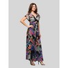 24seven Comfort Apparel Womens Black Paisley Print V Neck Empire Waist Cap Sleeve Maxi Dress - 2 of 4