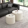 Stylish and Minimalist Nesting Coffee Table Set with Honeycomb Design, Modern Round Coffee Table ,Beige(Set of 2 Pieces) - 3 of 4