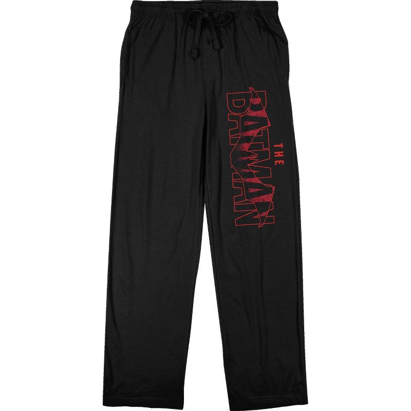 The Batman Movie Red Logo Men's Black Drawstring Sleep Pajama Pants, 1 of 3