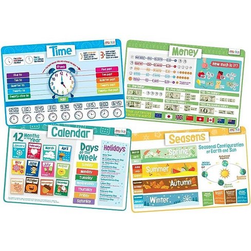Merka Kids Educational Placemats For Kids Placemats Wipeable Set Of 4  Wipeable Silicone Mats Time Money Calendar & Season : Target