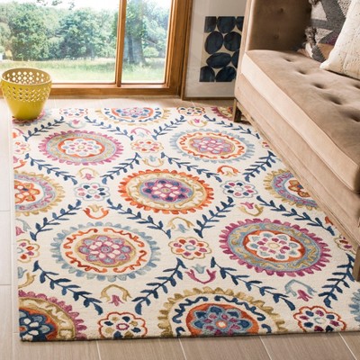 Ivory Floral Hand-Knotted Wool Area Rug, 6' x 9'