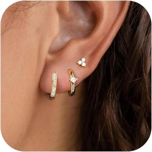 Gold Earrings for Women, 14k Gold Plated Dangle Huggie Earrings for Women Trendy Dainty Gold Hoop Earring Stacks Pearl Chain Drop Cartilage - 1 of 4