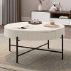 Round Coffee Table with Two Drawers, Circle Center Table, Farmhouse Coffee Table for Living Room, Wood Look Cocktail Table with Metal Frame - 4 of 4
