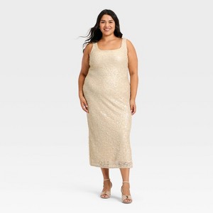 Women's Sequin Slip Maxi Dress - A New Day™ Cream - 1 of 3