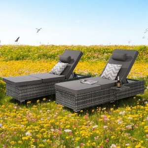 Mshliw Outdoor Chaise Lounge Chair Set of 2 with Cushions and Adjustable Backrest – Foldable PE Rattan Recliners for Patio, Poolside, Garden - 1 of 4