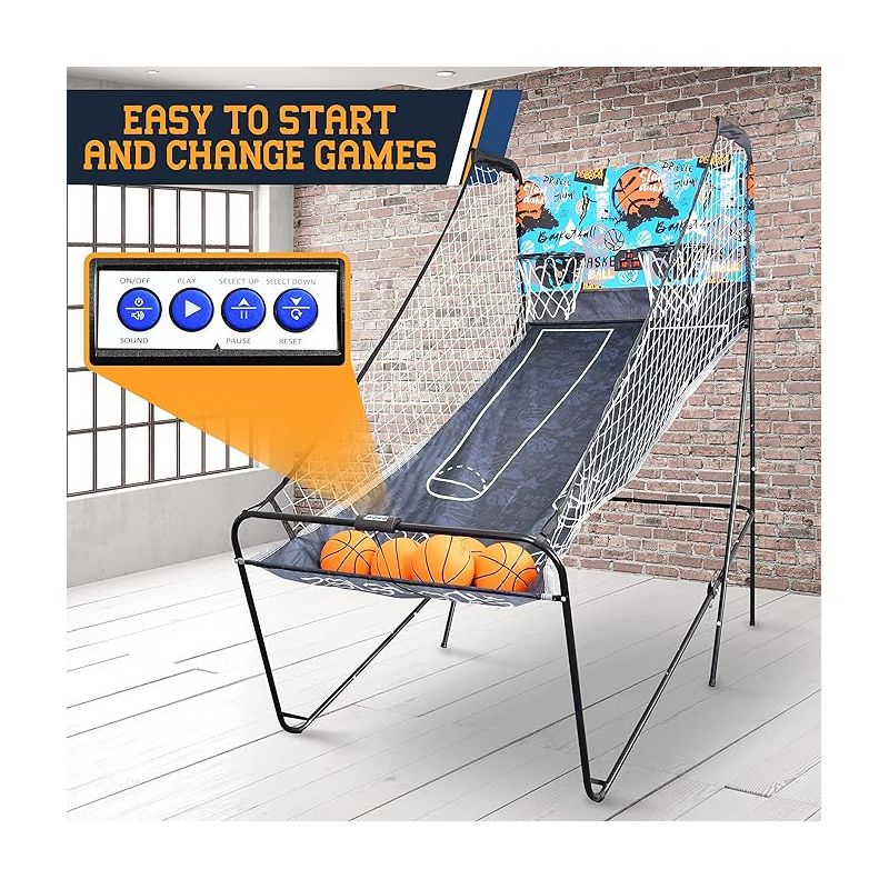 SereneLife Dual Hoop Basketball Shootout Indoor Home Arcade Room Game - Foldable, 4 of 7