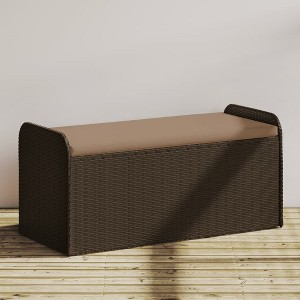 vidaXL Storage Bench with Cushion Brown 45.3"x20.1"x20.5" Poly Rattan - 1 of 4