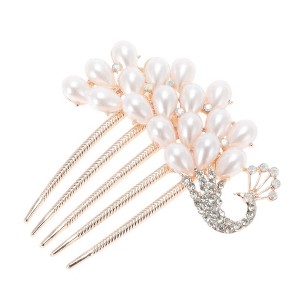 Unique Bargains Women's Reusable Pearls Side Comb Gold 1 Pc - 1 of 4