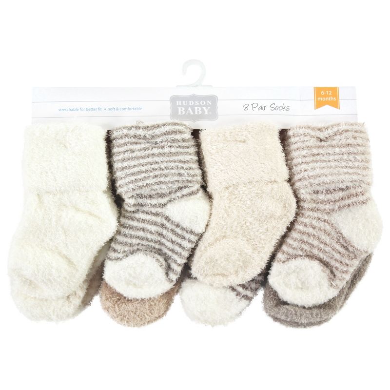 Hudson Baby Cozy Chenille Newborn and Terry Socks, Beige Stripe 8 Pack, 2 of 7
