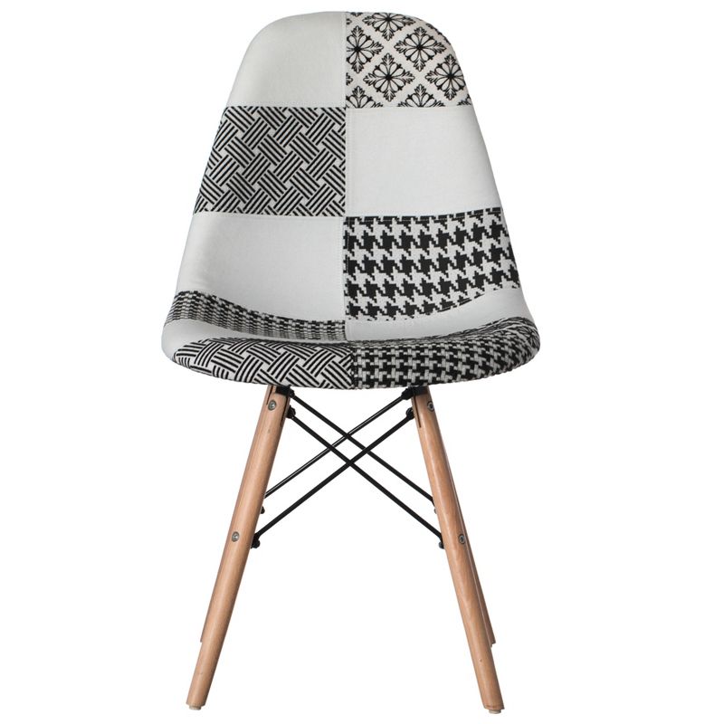 Fabulaxe Modern Fabric Patchwork Chair with Wooden Legs for Kitchen, Dining Room, Entryway, Living Room with Black & White Patterns, 2 of 8
