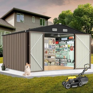 8X10 FT Outdoor Large Metal Shed,  with Lockable Door & Vents，Galvanized Steel Utility Storage Shed, Waterproof All-Weather Garden Tool Shed for Lawn - 1 of 4