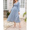 Maternity Dress Women's V-Neck Puff Sleeve Pleated Maternity Maxi Dress for Baby Shower or Casual Wear  lightgreenflower XL - 4 of 4