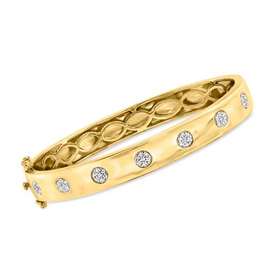 Ross-Simons 0.33 ct. t.w. Diamond Cluster Bangle Bracelet in 18kt Gold Over Sterling Size 8