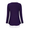Clearlove Women's Long Sleeve V Neck Contrast Collar Shirt A-line Pleated Office Tunic - 3 of 4