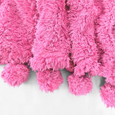Hot Pink Twin Sherpa Fleece Blanket with Pom Poms