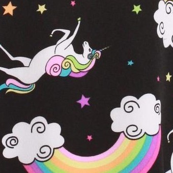 stretch fabric black - unicorn rainbow
