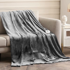 Costway 84'' x 90'' Flannel Heated Blanket Electric Throw w/ Dual Controllers  Blue\Red\Beige\Gray - 1 of 4