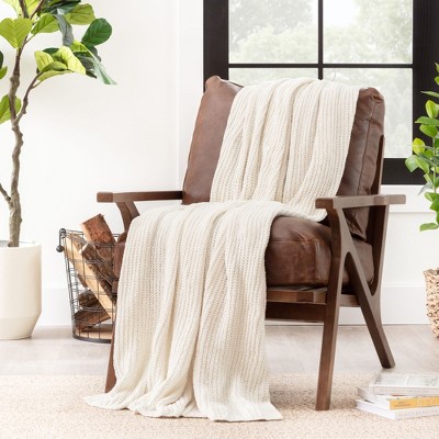 Pearl Off-White Knitted Chenille Throw Blanket 50" x 65"