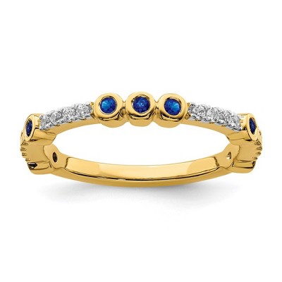 Black Bow Jewelry 2mm 14k Yellow Gold Created Sapphire & .08 Ctw Diamond Stackable Band