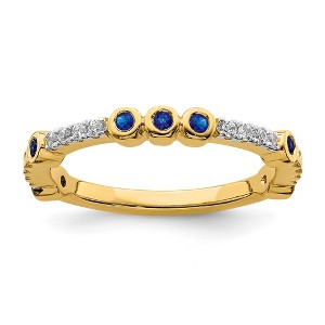Black Bow Jewelry 2mm 14k Yellow Gold Created Sapphire & .08 Ctw Diamond Stackable Band - 1 of 4