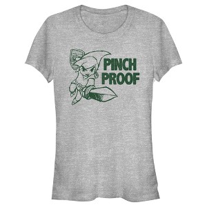 Juniors Womens Nintendo Legend of Zelda St. Patrick's Day Link Pinch Proof Distressed T-Shirt - 1 of 4