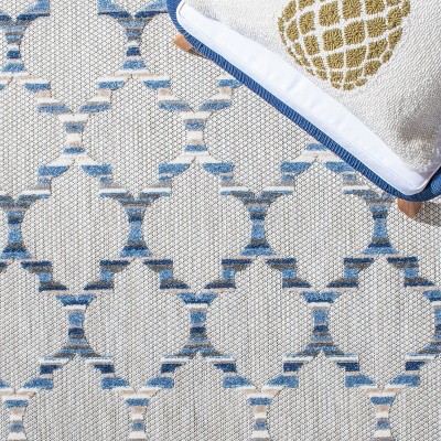 Grey and Blue Geometric Indoor/Outdoor Area Rug