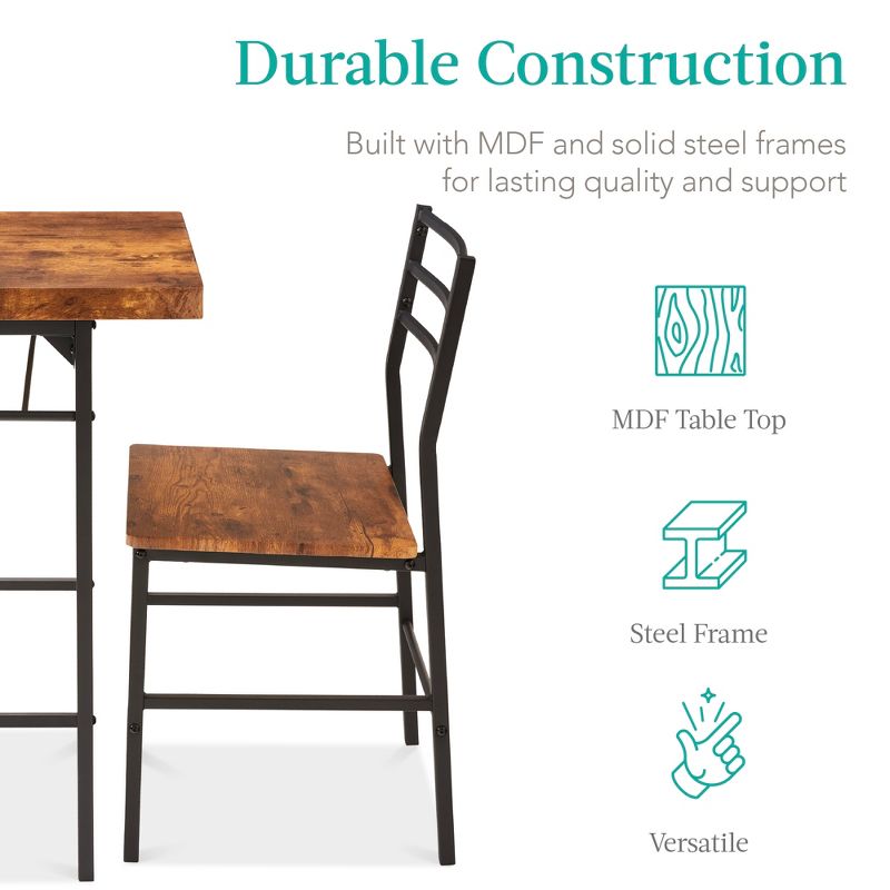 Best Choice Products 3-Piece Modern Dining Set, Square Table & Chairs Set w/ Steel Frame, Built-In Storage Rack, 6 of 9