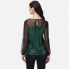 Anna-Kaci Women's Sheer Mesh Long Sleeve Top with Sequin Front Panel and Crew Neckline - 3 of 4