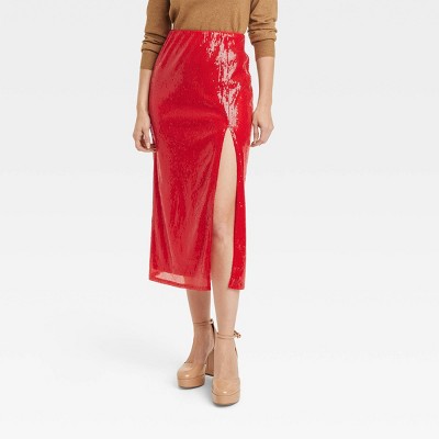 Women&#39;s Sequin A-Line Midi Skirt - A New Day&#8482; Red