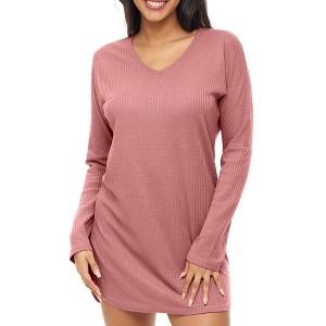ADR Women's Nightshirt, Soft Ribbed Knit Waffle Sleep Shirt, Oversized Sweater Top Pajama - 1 of 4