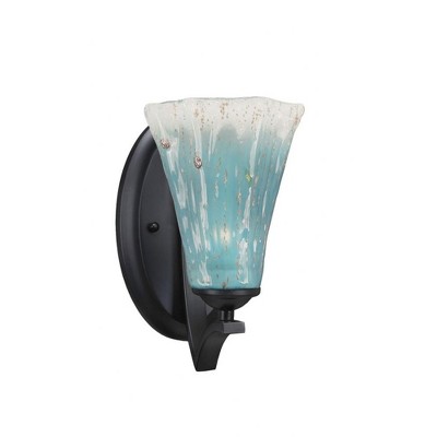 Toltec Lighting Zilo 1 - Light Sconce in  Matte Black with 5.5" Fluted Teal Crystal  Shade