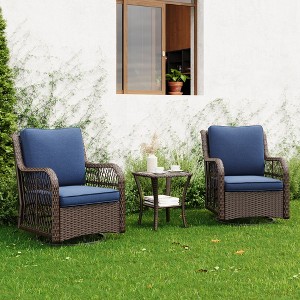 COZONY 3-Piece Outdoor Wicker Swivel Glider Chairs Set with 4" Thick Cushions & Coffee Table, Patio Bistro Set for Porch, Balcony, Deck, Garden - 1 of 4