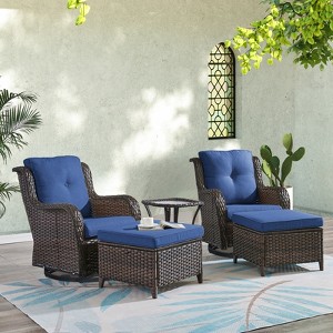 POCASSY 5PCS Patio Furniture Set with Cushioned Outdoor Swivel Rocking Chair, Ottoman and Side Table, All Weather Wicker Outdoor Conversation Set - 1 of 4