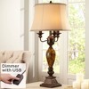 Kathy Ireland Mulholland Traditional Table Lamp 37" Tall Bronze Golden Marbleized with USB Dimmer Cord White Bell Shade for Bedroom Living Room Office - 2 of 4