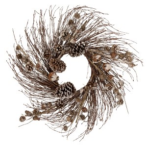 Northlight 30" Unlit Woodsy Wonderland Pine Cone, Bell and Twig Artificial Christmas Wreath - 1 of 3