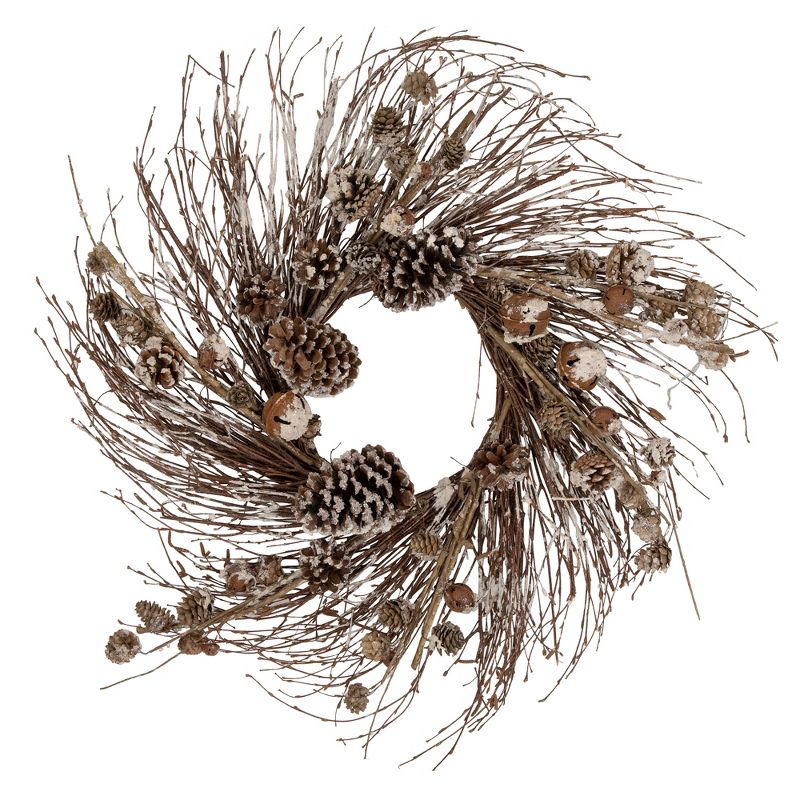 Northlight 30" Unlit Woodsy Wonderland Pine Cone, Bell and Twig Artificial Christmas Wreath, 1 of 5