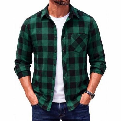 COOFANDY Men' s Flannel Plaid Shirts Long Sleeve Button Down