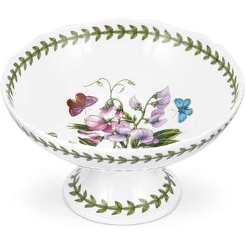 Portmeirion Botanic Garden Scalloped Edge Footed Bowl, Porcelain Serving Bowl - Sweet Pea Motif,7 Inch