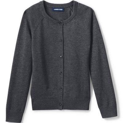 Lands' End School Uniform Kids Cotton Modal Cardigan Sweater - Large - Coal Heather