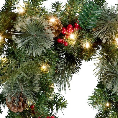 Haute Décor 6' Battery Operated Pre-Lit LED Mixed Greenery Christmas Cascading Artificial Mantel Swag White Lights