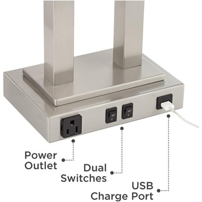 Brushed Nickel Table Lamp with USB and White Linen Shade
