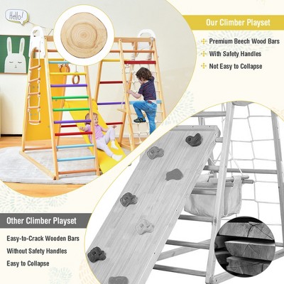 Colorful Wooden 8-in-1 Indoor Jungle Gym with Slide