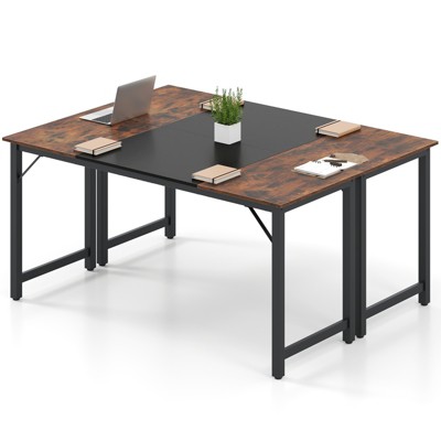 Tangkula 2 PCS 63" Computer Desk Modern Industrial Office Desk w/ Metal Frame & Large Executive Desk
