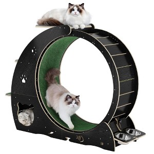 4-in-1 Indoor Cat Running Wheel, Large Quiet Running Wheel with Scratch Pad, Play Roller & Stable Wood Base for Active Cats - 1 of 4