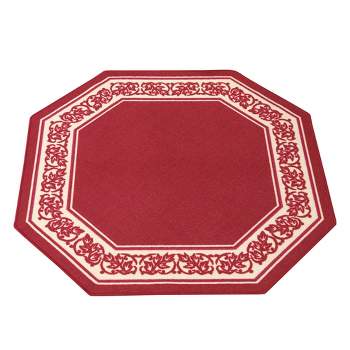 Collections Etc Floral Border Octagon Accent Rug with Skid-resistant Backing to Protect Floors in High Traffic Areas 54" X 54"