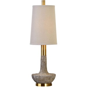 Uttermost Mid Century Modern Table Lamp 30 3/4" Tall Faux Stone Ivory Brass Oatmeal Linen Drum Shade for Living Room Bedroom House - 1 of 2