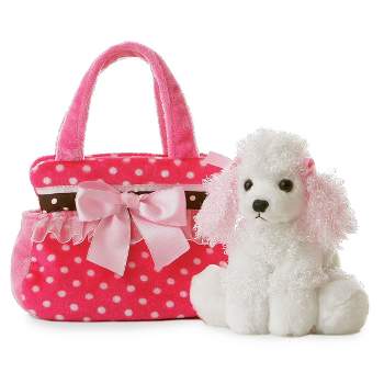 Aurora Fancy Pals 8" Pink Polka Dot Poodle Pet Carrier Stuffed Animal